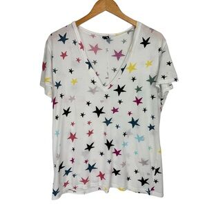 Monrow Womens Vneck Colorful Star Print Tshirt Sz Large Cotton